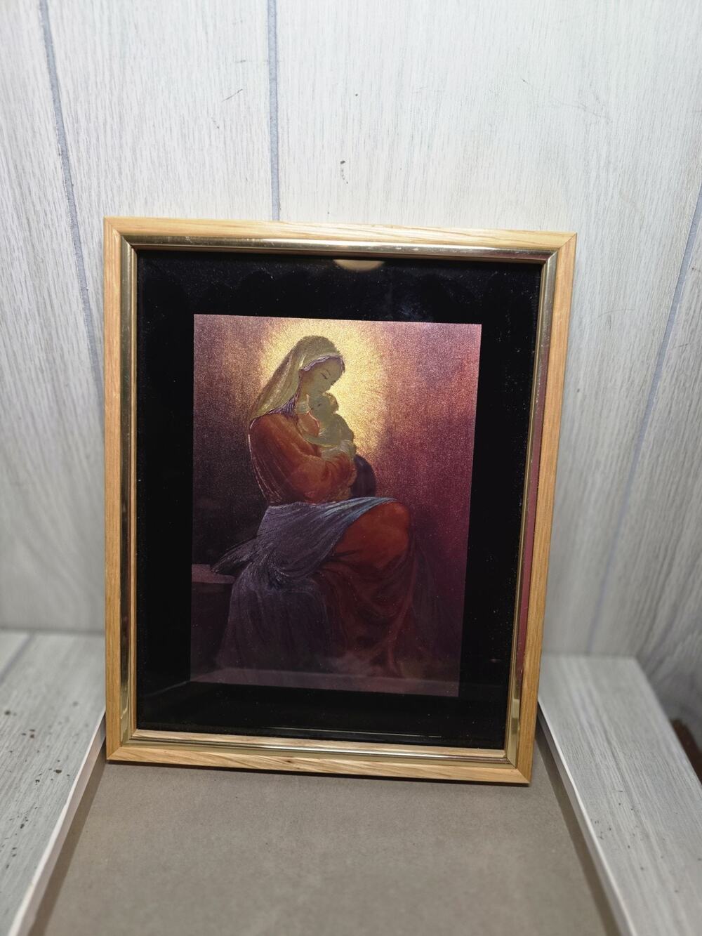 Vtg Woodland Lenticular Mother Mary & Baby Jesus Picture Framed Religious New